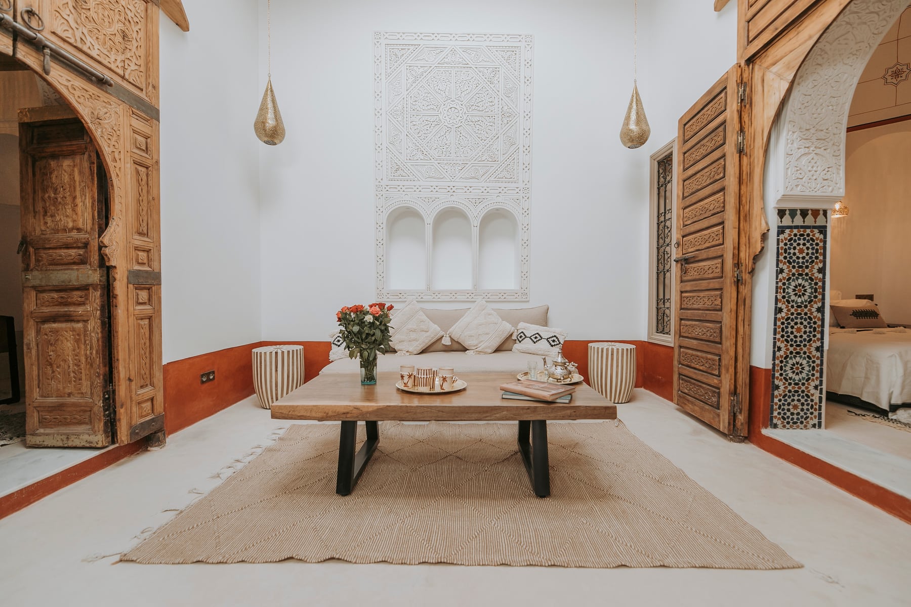 The light-filled sitting room of the Bahia Suite at Dar Akal